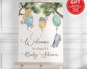 Winnie de Poeh-welkomstbord babyshower: vintage Winnie-aquarelposter