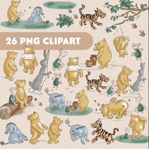 Vintage Winnie the Pooh Clipart Bundle: Classic Winnie And Friends PNG (Digital Download)