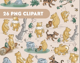 Vintage Winnie the Pooh Clipart Bundle: Classic Winnie And Friends PNG (Digital Download)