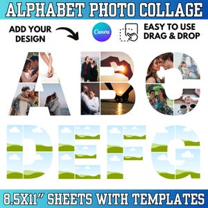 Canva Photo Collage Letters Numbers Template: Editable Alphabet Frame Bundle, Collage Font