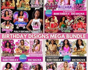 Birthday Design Templates: 4-in-1 Canva Birthday Party Favor Set, T-shirt Designs Bundles