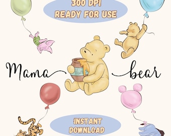 Ursinho Pooh Mamãe Urso PNG: Design de Camiseta para o Dia das Mães (Download Digital)