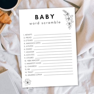 Baby Shower Word Scramble Answer Key, Baby Shower Game Canva, Minimalist Baby Shower Game, Editable Gender Neutral Game Instant Download