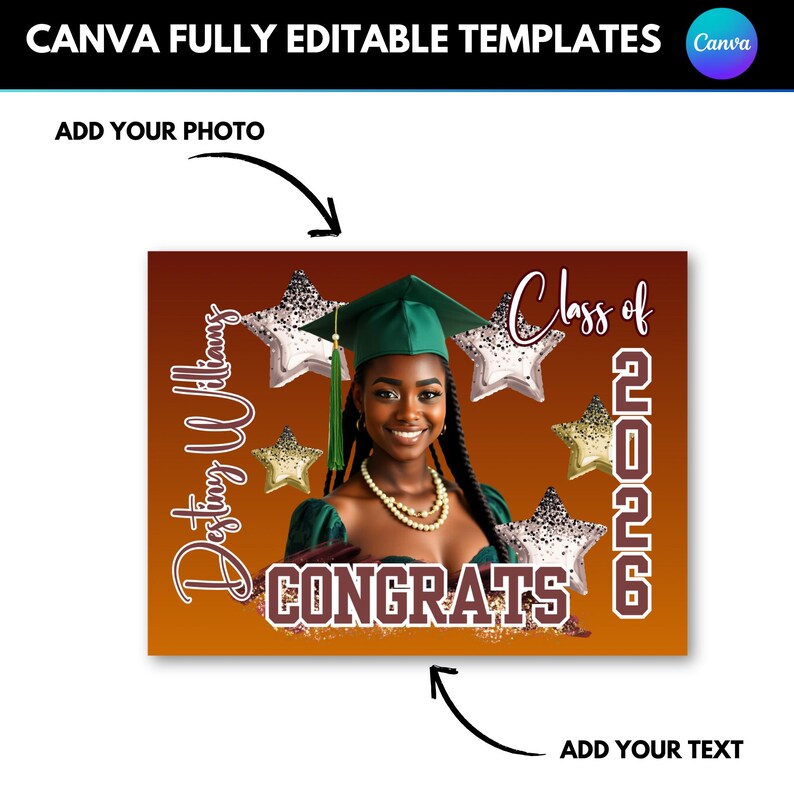 Graduation Generic Graduation Yard Sign Template Bundle: Customize Grad Yard Signs (canva ...