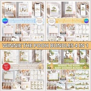 MEGA 4 In 1 Winnie the Pooh Baby Shower Bundle: Invitation, Games, Winnie Party Favors