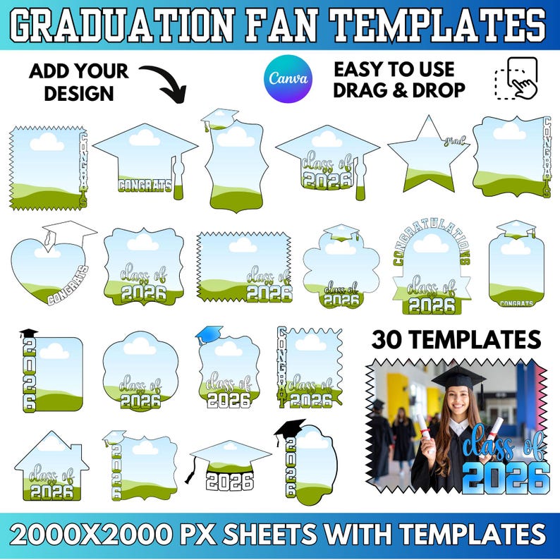 Graduation Fan 2026 Template, Custom Grad Fan: Paddle Hand Fans Canva ...