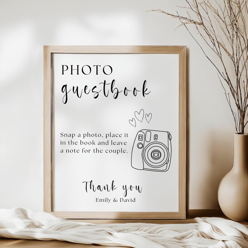 Photo Guestbook Sign Canva Template: Minimalist Guest Book Wedding ...
