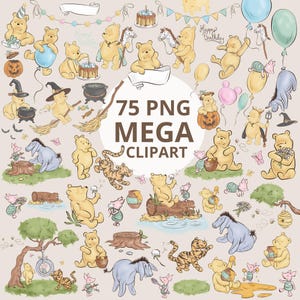 MEGA 75 Classic Winnie the Pooh and Friends PNG Clipart, Winnie The Pooh PNG Bundle Clipart Classic Winnie the Pooh Png Digital Bundle