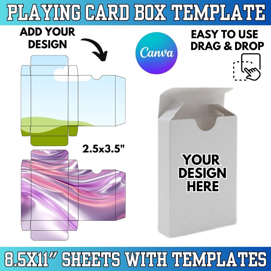 Playing Card Box Editable Canva Template: Sublimation Blank Poker Card ...