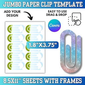 Jumbo Paperclip Bookmark Template: Editable Paper Clip Canva Design (1.8x3.75)