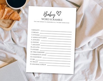 Baby Shower Word Scramble Game: Editable Word Puzzle with Answer Key (Digital Download)