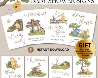 Cartelli per baby shower di Winnie the Pooh: decorazioni classiche per feste vintage di Winnie (modello Canva)