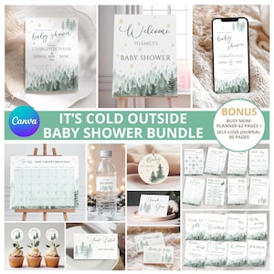 Winter Baby Shower Bundle: Baby Its Cold Outside Editable Invitation Set, Games, Welcome Sign