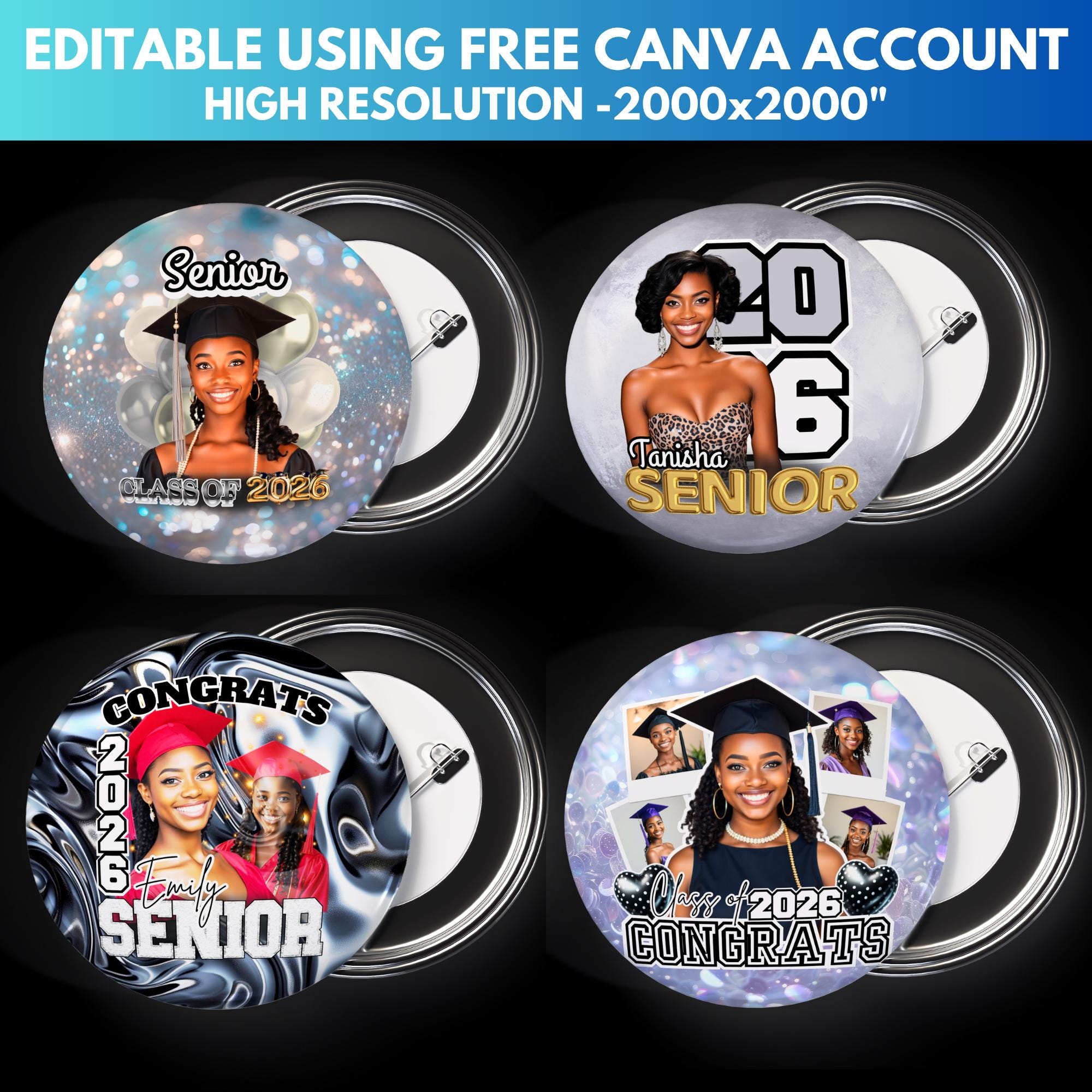 Silver Graduation Pin Button Template: Canva Editable Graduation Party ...