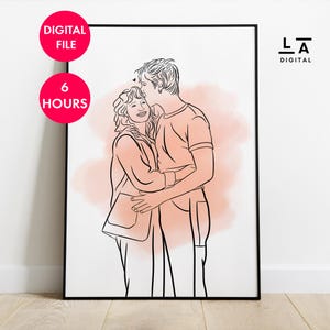 Individuell gefertigtes Paar Portrait: Handgezeichnete minimalistische digitale Kunst, Familien Geschenk, individuelle Linienzeichnung