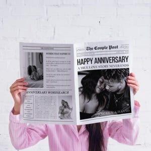 Krant sjabloon groot paar, afdrukbare krant verjaardagscadeau voor vriend vriendin, omslag krantenboeket paar