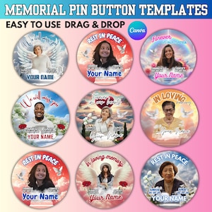 In Loving Memory Pin Button Template, Editable Memorial Pin Button With Photo Canva, Funeral Pin Button  Design, Heavens Background Template
