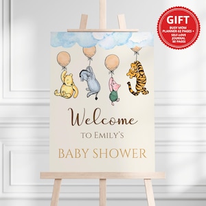 Winnie Puuh Baby Shower Willkommensschild, Willkommen Klassische Winnie Pooh Sofortige Vorlage zum Ausdrucken, Vintage Aquarell Baby Poster, 1