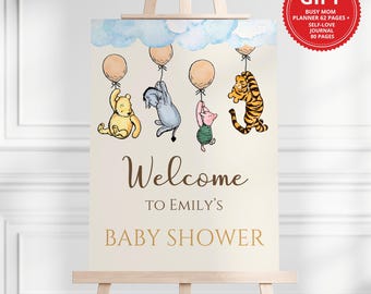Panneau de bienvenue pour la baby shower de Winnie l'ourson : affiche vintage aquarelle de Winnie (téléchargement numérique)
