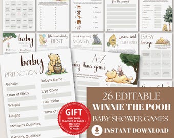 Winnie the Pooh Baby Shower Game Bundle:  Printable Games, Gender Neutral, Bingo (Digital Download)