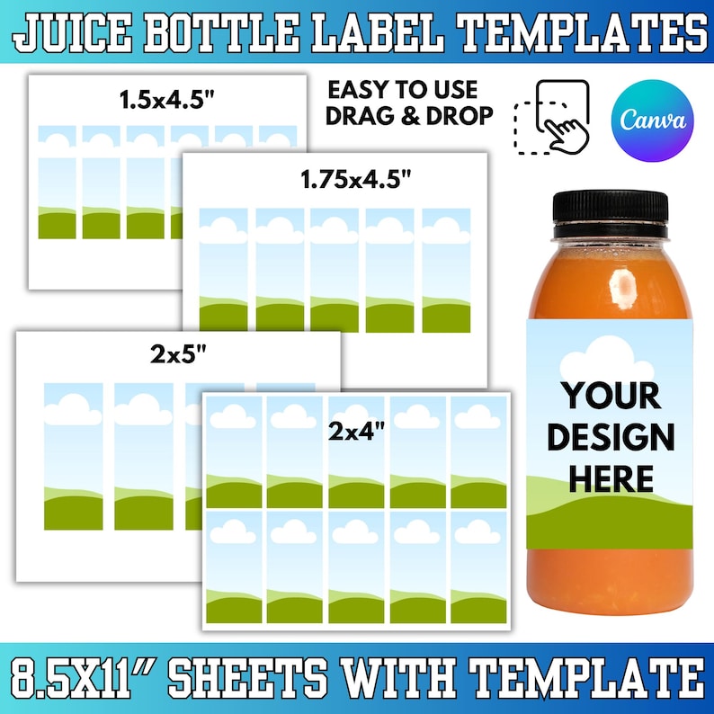 Juice Bottle Label Template Bundle: Smoothie Labels, Party Favors ...