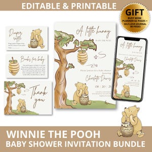 Vintage Winnie The Pooh Baby Shower Invitation Bundle: Invite Evite, Diaper Raffle