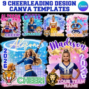 2026 Cheerleading Shirt Design Template: Cheerleader Bootleg Canva Editable Templates, Custom Cheer Design