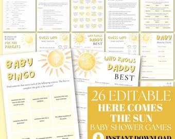 Sun Baby Shower Game Bundle: 26 Editable Here Comes the Sun Games (Digital Download)