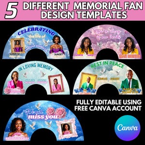 In Loving Memory Clack Fan Canva Design Template, Editable Memorial Fan, Funeral Fan Design, Heavens Background, Drag And Drop Your Image