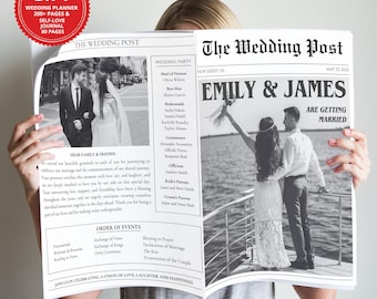 Wedding Newspaper Program: Printable Invitation & Bouquet Wrap,  Folded Large  Newspaper