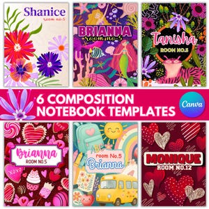 Girl Composition Notebook Cover Templates: Composition Book Back to School Canva Designs