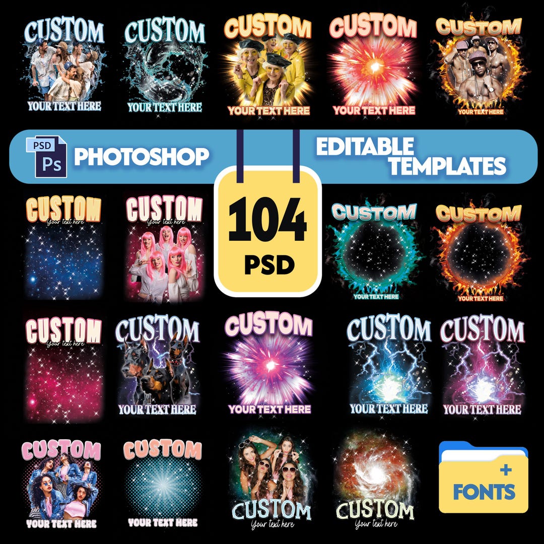 104 Custom Bootleg Rap Tee PSD Templates: Editable 90s Shirt Designs ...