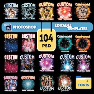 104 Custom Bootleg Rap Tee PSD Bundle, Editable Photoshop PSD Files, DIY Bootleg Designs, Custom Rap Tees, Psd Bootleg Templates, 90s Shirt