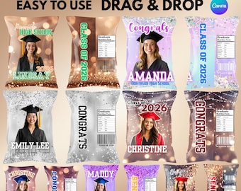 Graduation Chip Bag Canva Template: Senior Grad Party Favors Chips Bag