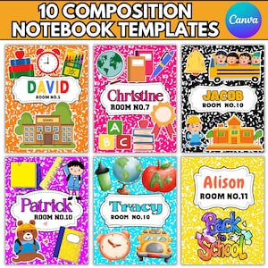 Editable Composition Notebook Cover Templates: Back to School Composition Book Canva Designs