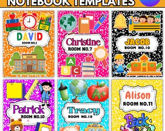 Modelli di copertina per quaderni di composizione modificabili: design Canva per quaderni di composizione per il ritorno a scuola