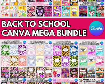 Back To School Mega Bundle, Composition Book Cover Canva Templates, Composition Notebook Cover Design, Back to School Composition Book Cover
