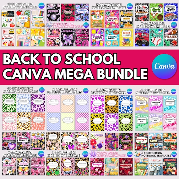 Editable Composition Notebook Cover Templates: Back to School Mega Bundle (Canva, Instant Digital Download)