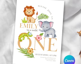 Invito per il primo compleanno a tema Safari: invito per la festa degli animali della giungla (invito digitale)