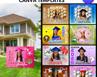 Abschluss-Yard-Zeichen-Vorlagen-Bundle: Passen Sie die Grad-Yard-Zeichen an (Canva bearbeitbar)