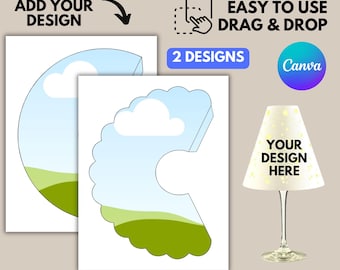 Scalloped Wine Glass Lampshade Template: Canva Editable Glass Paper Lamp Shade