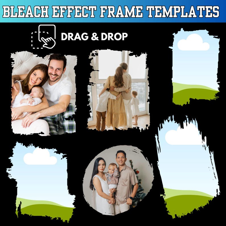 Bleach Effect Paint Splash Canva Frames Bundle: Distressed Edge Photo ...