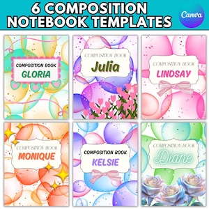 Editable Composition Notebook Cover Templates: Back to School Composition Book Canva Design