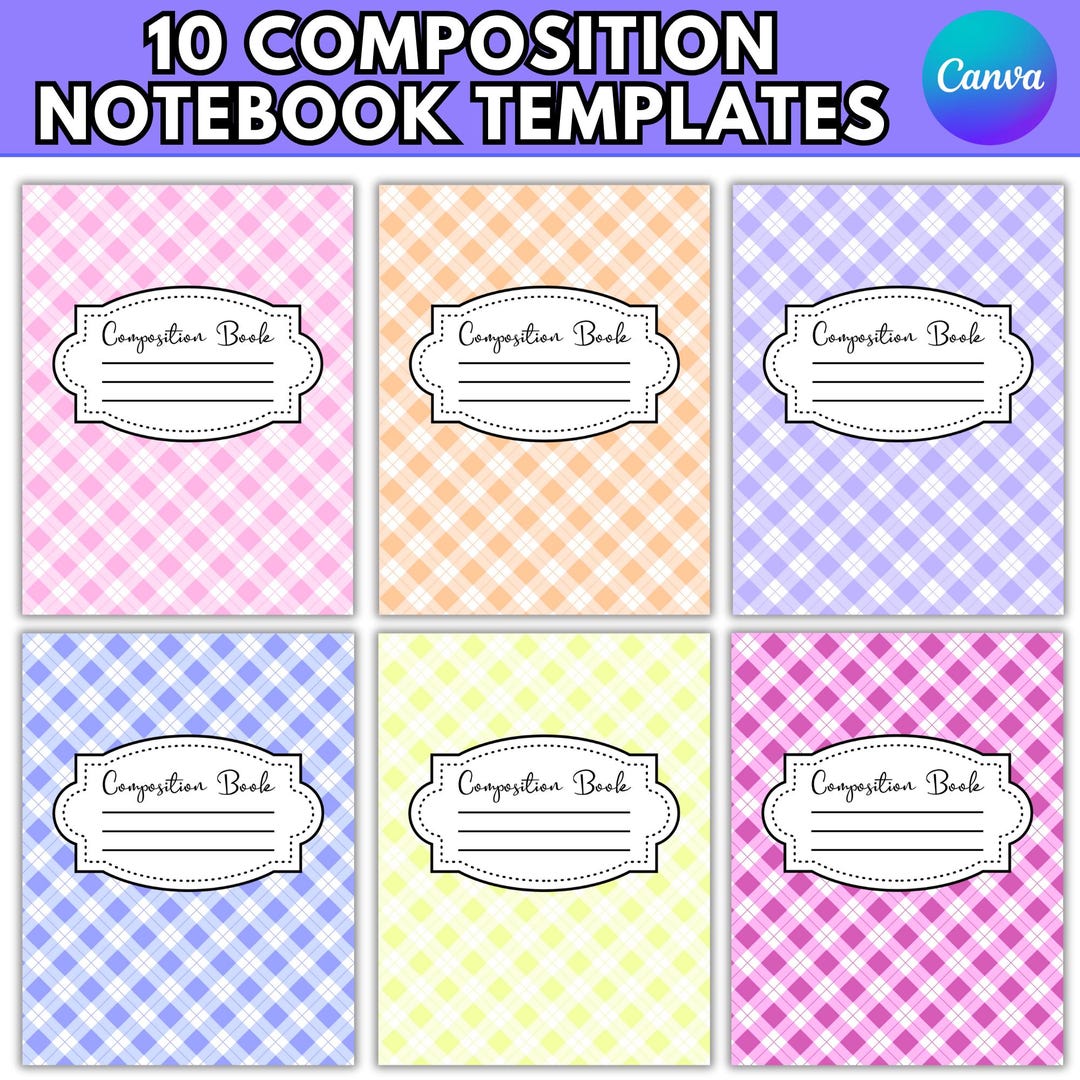 Plaid Composition Notebook Cover Canva Templates: Editable Back to ...