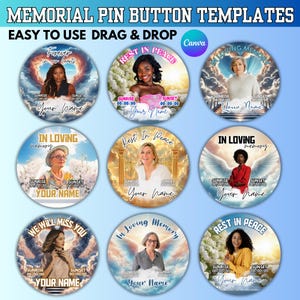 In Loving Memory Pin Button Canva Template, Editable Memorial Pin Button With Photo, Funeral Pin Button  Design, Heavens Background Template