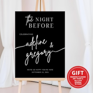 Minimalist Rehearsal Dinner Welcome Sign:  The Night Before Black, Editable (Digital Download)