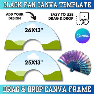 Editable Clack Fan Canva Template: Hand Fan Templates, Sublimation Design (25&quot; & 26&quot;)