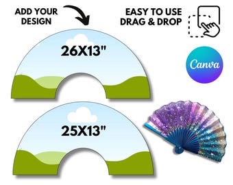 Editable Clack Fan Canva Template: Hand Fan Templates, Sublimation Design (25" & 26")