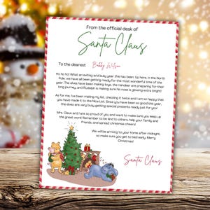 Carta editable de Winnie The Pooh para Papá Noel, carta de la primera llegada del elfo de Winnie, carta de Papá Noel, carta oficial de Papá Noel, 1
