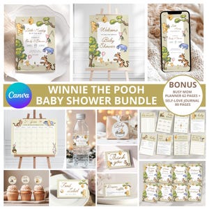 Winnie the Pooh Baby Shower Bundle: Invitation, Games Decorations Welcome Sign Diaper Rafle Due Date
